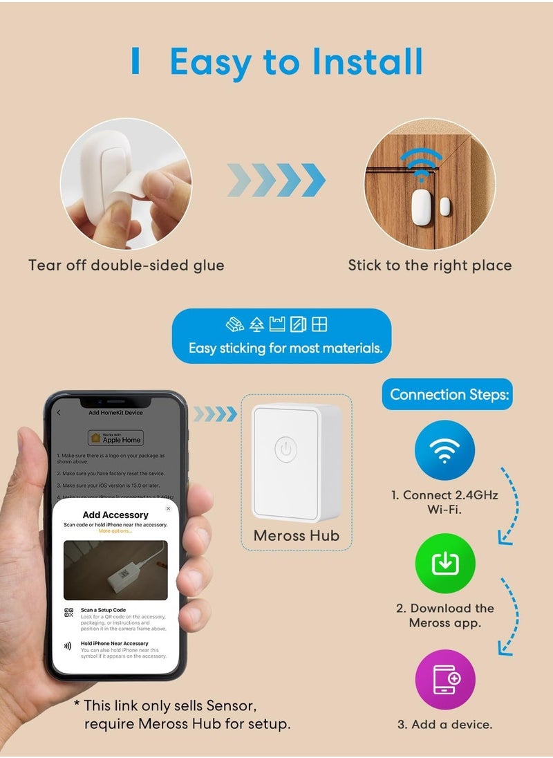 meross Smart Door & Window Sensor, Meross Hub Required, Mini Door Detector