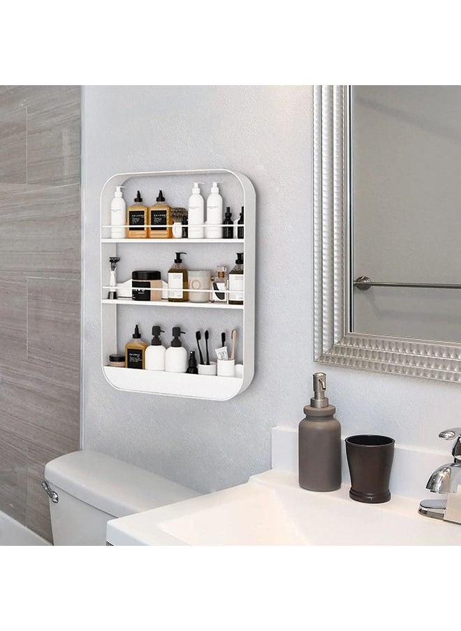 3-Layer Sturdy Wall Mounted Bathroom Shelf Shower Shelf White 60*40*10cm