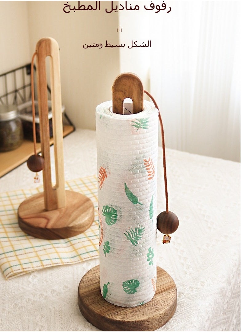 Solid Wood Kitchen Paper Towel Holder, No-Drill Wooden Roll Paper Holder, Cling Film Organizer, Free-Standing Cloth Storage Rack