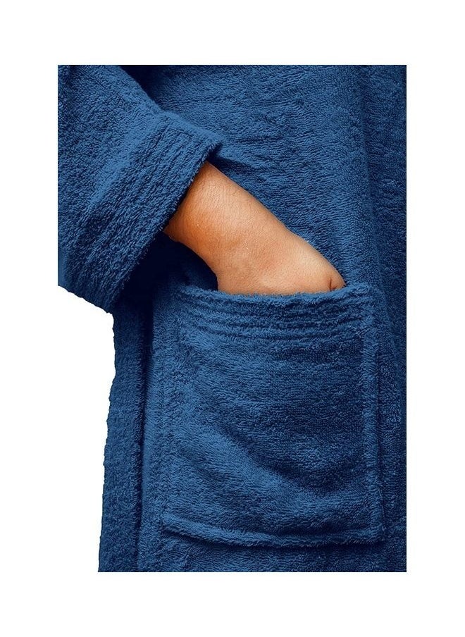 100% Cotton Super Soft Highly Absorbent Hooded Bathrobe Dark Blue Adult Size