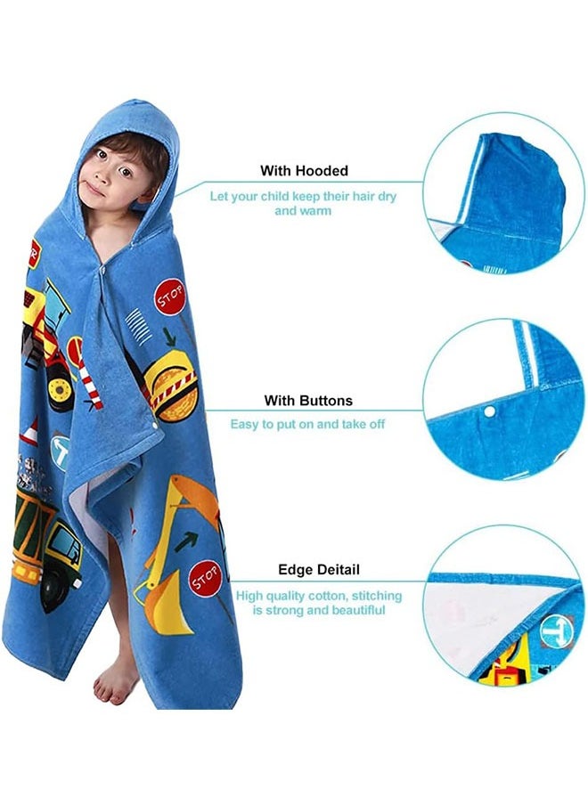 Kids Hooded Beach Bath Towel,Baby Surf Poncho Toddlers Soft Real Cotton Wrap Changing Robe for Boy Girl Shower/Beach/Pool Child Cover ups 127x76 CM Large Towel Wrap,Engineering Vehicle Pattern