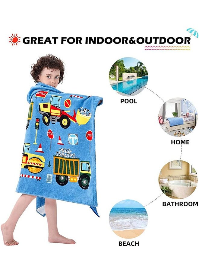 Kids Hooded Beach Bath Towel,Baby Surf Poncho Toddlers Soft Real Cotton Wrap Changing Robe for Boy Girl Shower/Beach/Pool Child Cover ups 127x76 CM Large Towel Wrap,Engineering Vehicle Pattern