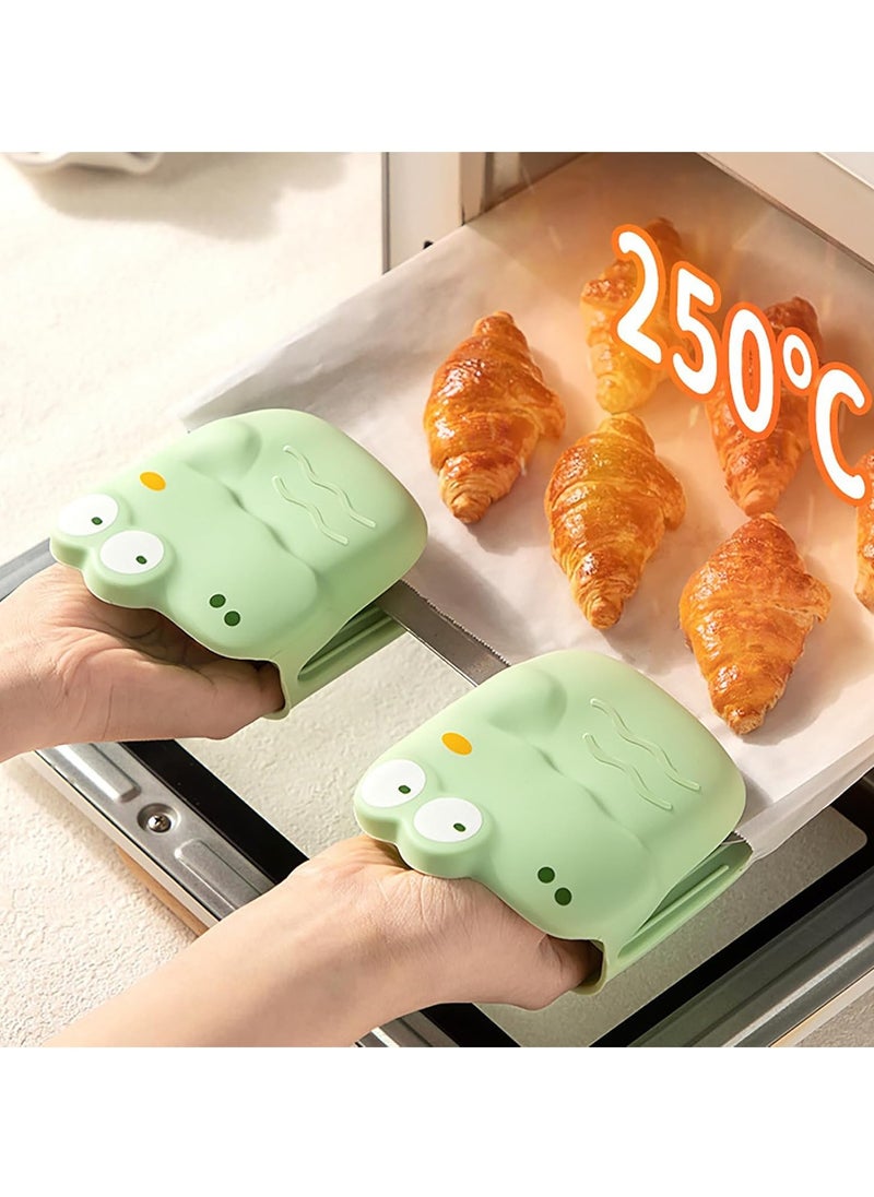 3-Pack Cartoon Cute Kitchen Goodies, Scald-Proof Heat-Insulating Gloves, Bowl Clamp, Heat-Insulating Pad Plate Lifter (Green Little Dinosaur Set)