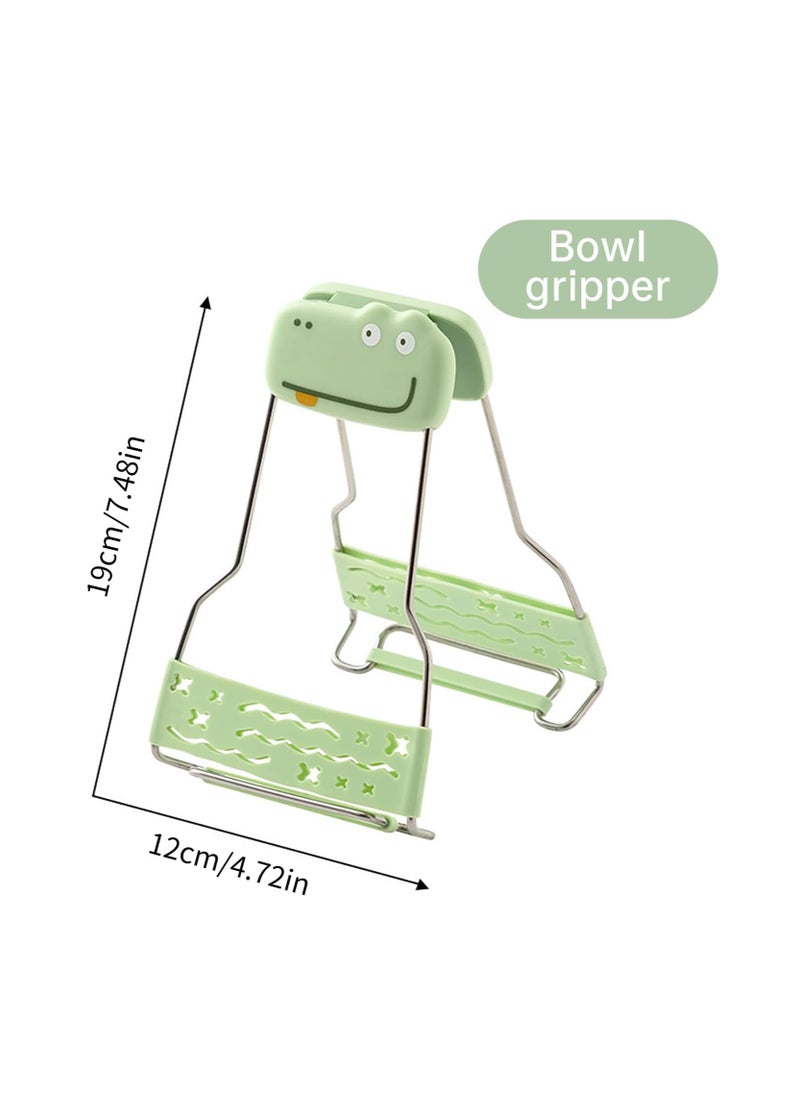 3-Pack Cartoon Cute Kitchen Goodies, Scald-Proof Heat-Insulating Gloves, Bowl Clamp, Heat-Insulating Pad Plate Lifter (Green Little Dinosaur Set)
