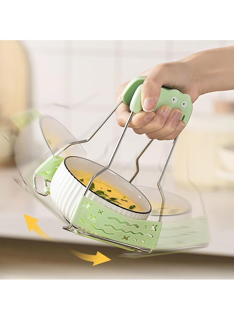3-Pack Cartoon Cute Kitchen Goodies, Scald-Proof Heat-Insulating Gloves, Bowl Clamp, Heat-Insulating Pad Plate Lifter (Green Little Dinosaur Set)