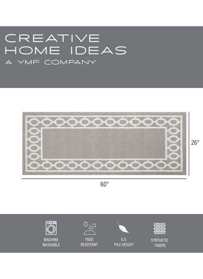 Tufted Runner Christine Trellis Border Rug Modern Home Décor Washable Rug Accent Carpet For Entryway & Hallway Measures 26