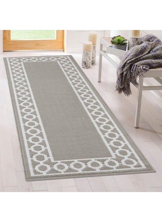 Tufted Runner Christine Trellis Border Rug Modern Home Décor Washable Rug Accent Carpet For Entryway & Hallway Measures 26