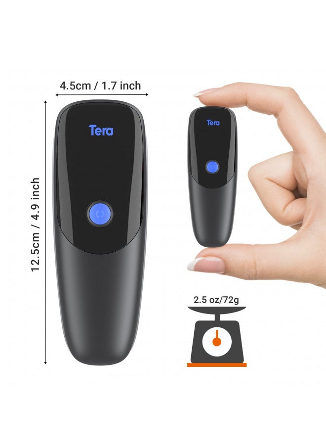 Tera Pro Extreme Performance Wireless 1D 2D QR Barcode Scanner Mini Portable Small 3-in-1 Compatible with Bluetooth & 2.4G Wireless & USB Wired Pocket Handheld Time Stamp Bar Code Reader Model 1300