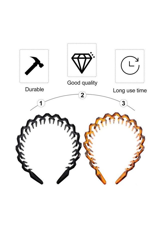 2Pcs Zig Zag Headbands With Teeth Suitable For Beauty Care& Dress Up Wave Teeth Hair Comb Head Wear Accessory For Women/ Girls （ Black& Amber ）