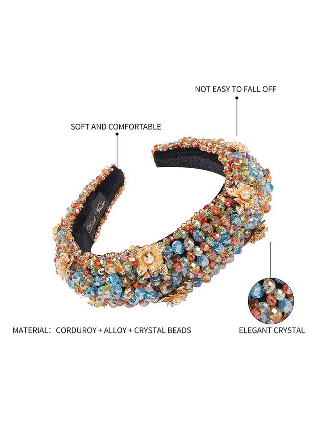 Multicolor Elegant Velvet Wide Headbands Vintage Hairband With Crystal Beads Shining Fashion Flower Pearl Hair Hoops For Women And Girls Pack Of 1 (Multicolor)