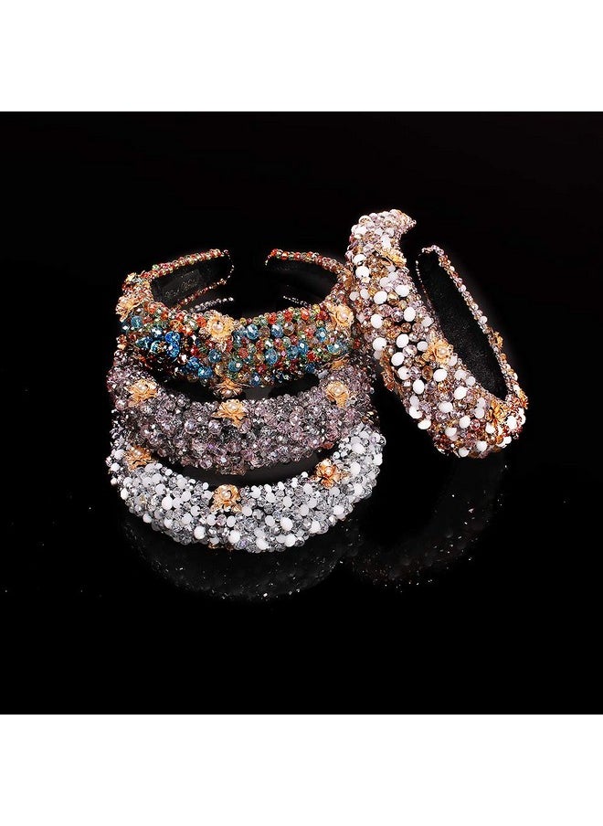 Multicolor Elegant Velvet Wide Headbands Vintage Hairband With Crystal Beads Shining Fashion Flower Pearl Hair Hoops For Women And Girls Pack Of 1 (Multicolor)