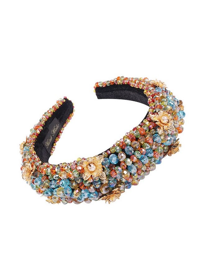 Multicolor Elegant Velvet Wide Headbands Vintage Hairband With Crystal Beads Shining Fashion Flower Pearl Hair Hoops For Women And Girls Pack Of 1 (Multicolor)