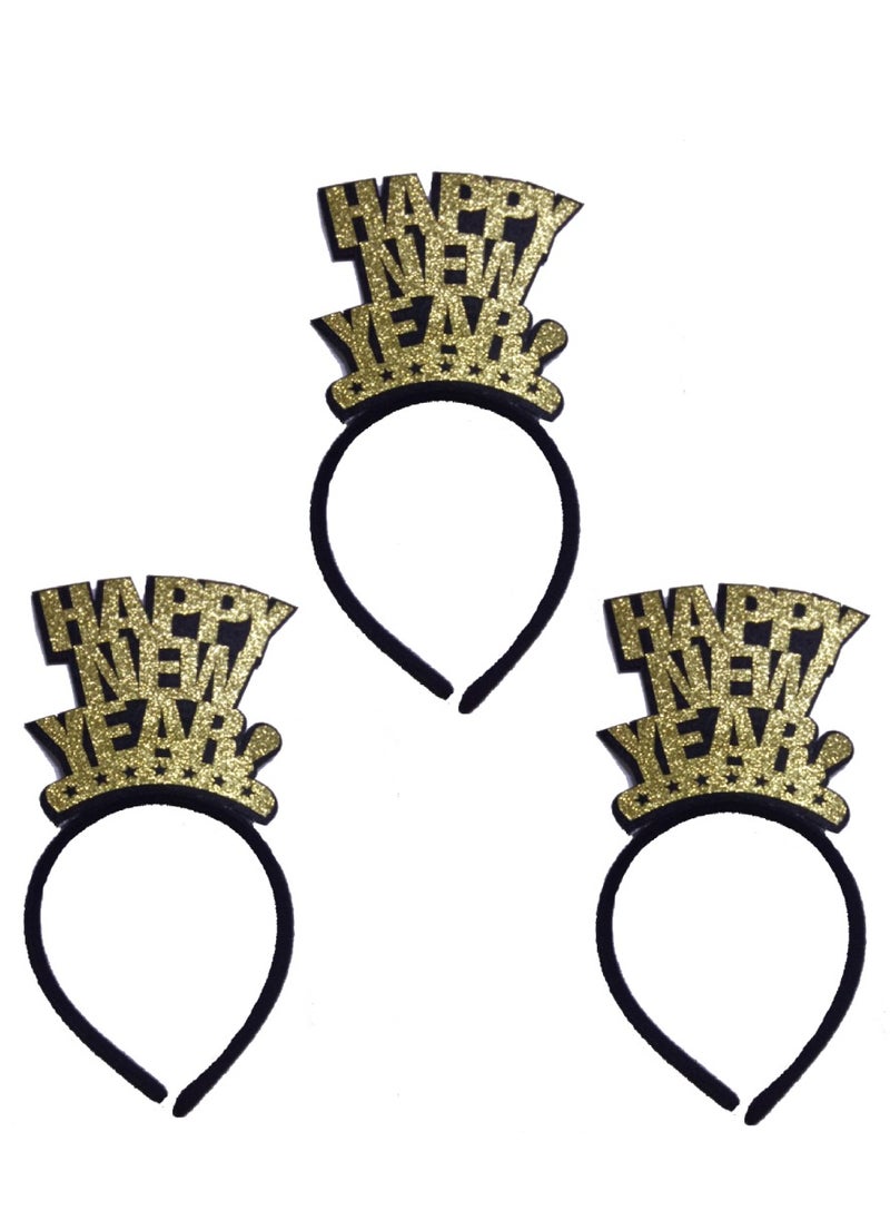 Pack of 3 New Year Glitter Gold Headband Christmas Headwear New Year Party Photo Props