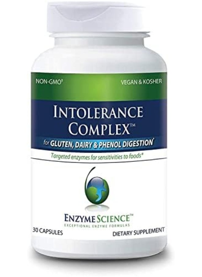 Enzyme Science™ Intolerance Complex™, 30 Capsules – Comprehensive Support for Common Digestive Sensitivities–Gluten, Casein, Lactose, Phenol Sensitivities, and Complex Carbohydrates Intolerance Relief