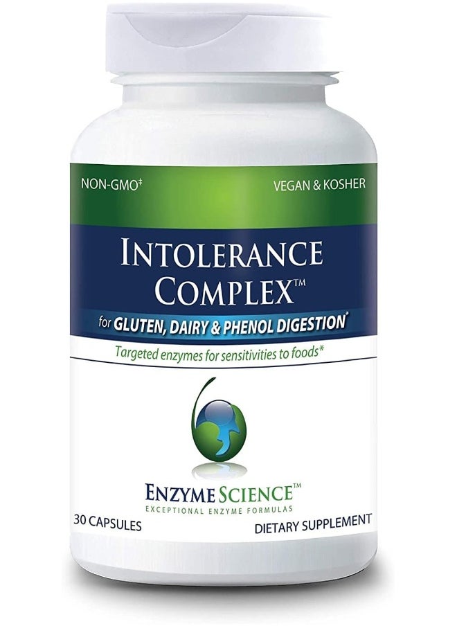 Enzyme Science™ Intolerance Complex™, 30 Capsules – Comprehensive Support for Common Digestive Sensitivities–Gluten, Casein, Lactose, Phenol Sensitivities, and Complex Carbohydrates Intolerance Relief