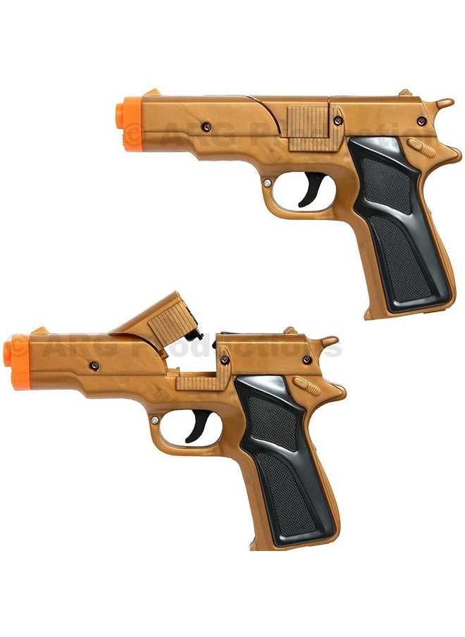 Set of 2 - Golden Cap Gun Toy, Revolver Pistol Detective Police Cowboy