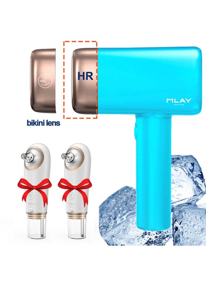 T14 Painless Ice Compress Hair Removal Device With Bikini Removal Lamp and Free Gift Two Blackhead Remover Device Sky Blue