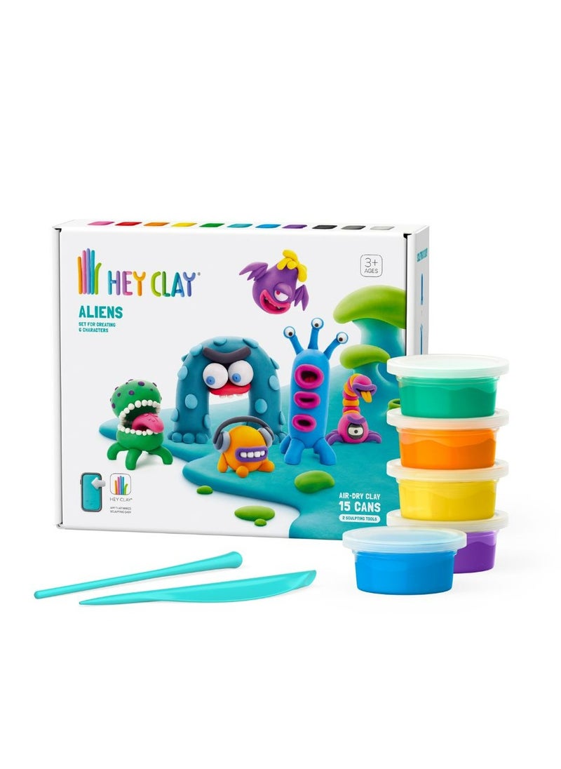 Aliens Set-Colourful Modeling Kids-Air Dry Clay Kit 15 cans and Sculpting Tools with Fun Interactive Instructions App, Multicoloured