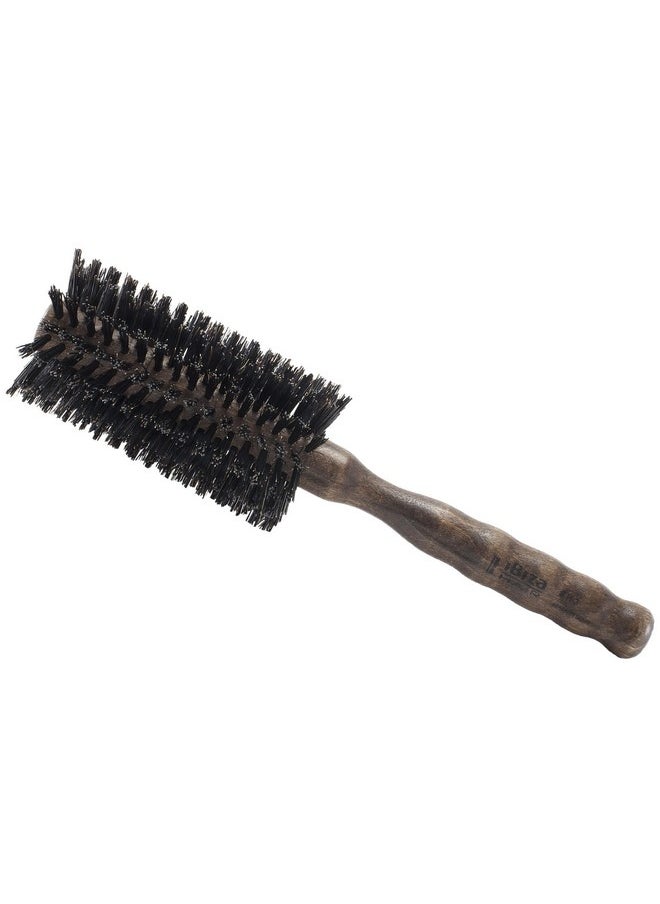 Hair Professional Boar Hair Round Brush (H Series) Hybrid Uniform or Swirled Boar/Nylon Bristles & Hardwood Handle, Create Beachy Waves & Curls, For Course or Frizzy Hair, Add Texture & Shine