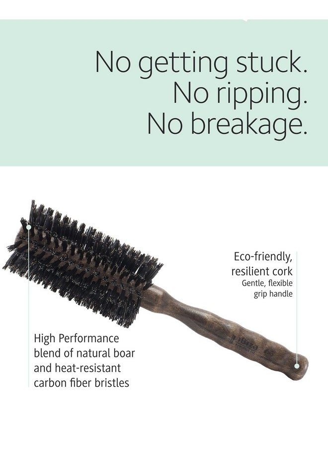 Hair Professional Boar Hair Round Brush (H Series) Hybrid Uniform or Swirled Boar/Nylon Bristles & Hardwood Handle, Create Beachy Waves & Curls, For Course or Frizzy Hair, Add Texture & Shine