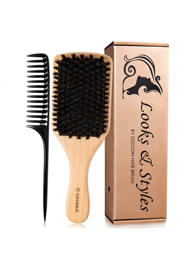 Sosoon Hair Brush, 100% Pure Boar Bristle Paddle Brush for All Hair Types, Restore Shine & Texture and Makes Hair Smooth & Health