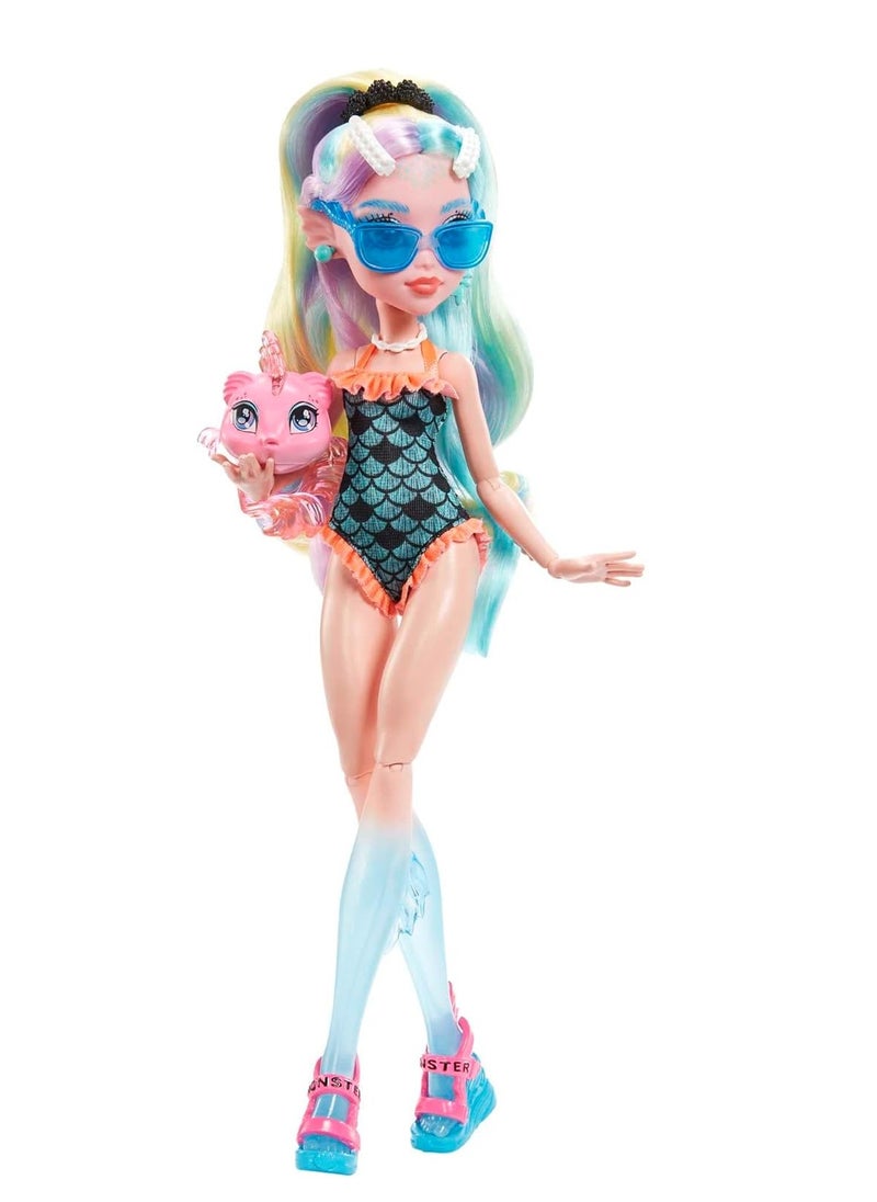 Doll, Lagoona Blue with Accessories and Pet Piranha, Posable Fashion Doll with Colorful Streaked Hair​​​