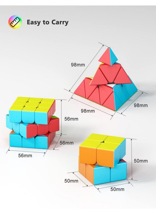 Vdealen Speed Cube Set, 2x2x2 3x3x3 Pyramid Magic Cube Set, Puzzle Cube Toys Birthday Party Christmas Stocking Stuffers Gift for Kids Teens Adults(Stickerless)