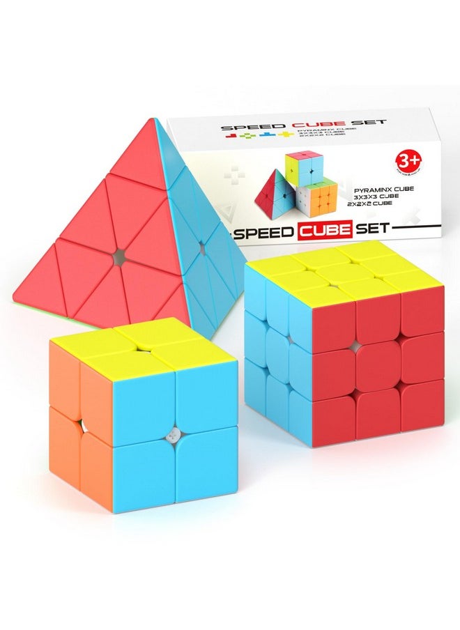 Vdealen Speed Cube Set, 2x2x2 3x3x3 Pyramid Magic Cube Set, Puzzle Cube Toys Birthday Party Christmas Stocking Stuffers Gift for Kids Teens Adults(Stickerless)