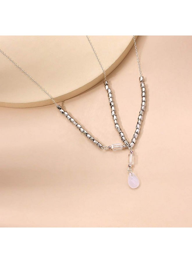 Haloty Boho Wedding Head Chain Egyptian Headchain Crystal Pendant Headpiece Teardrop Beaded Bridal Hair Chain Rhinestone Hair Jewelry for Women and Girls (Silver)