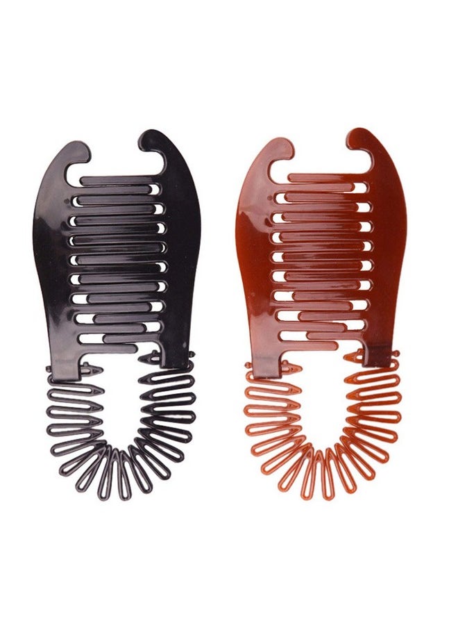 2PCS Plastic Interlocking Banana Clip Clincher Interlocking Two Sides Hair Comb Elongated Ponytail Holder