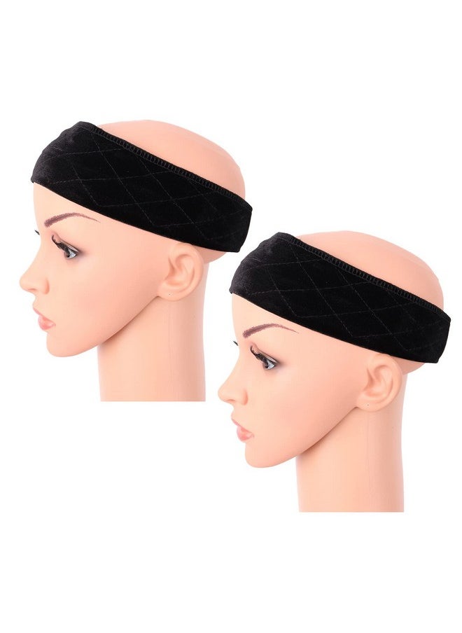 MapofBeauty 2 Pack Adjustable Velvet Wig Grip Wig Band No Slip Head Hair Bands Flexible Headband (Black)