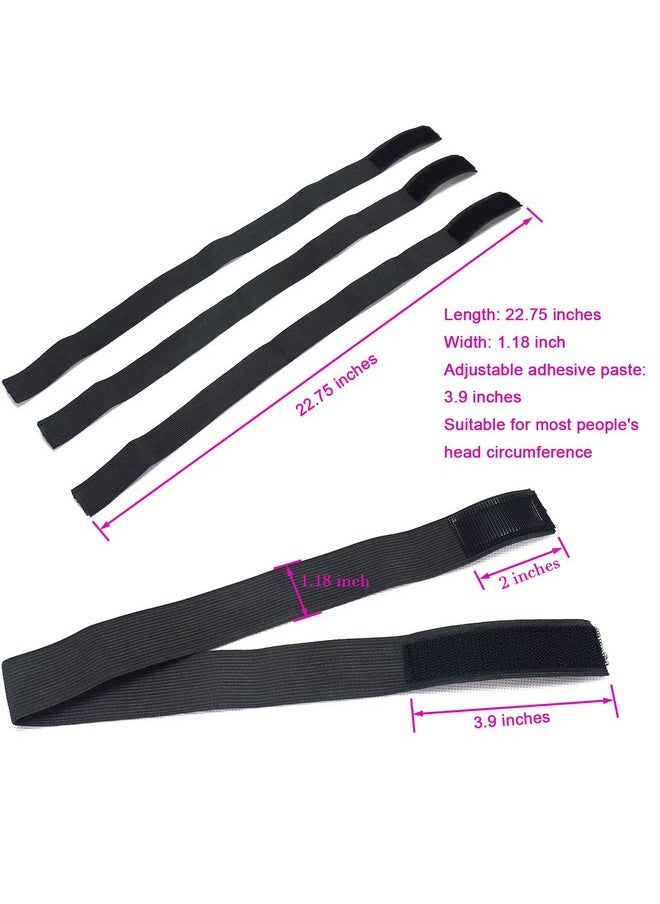 BLUPLE 3 PCS Adjustable Elastic Band for Wigs Edges Lace Melting Bands Edge laying Bands Elastic Wig Bands with Velcr, Thick Comfortable Durable (3 PCS, Black)