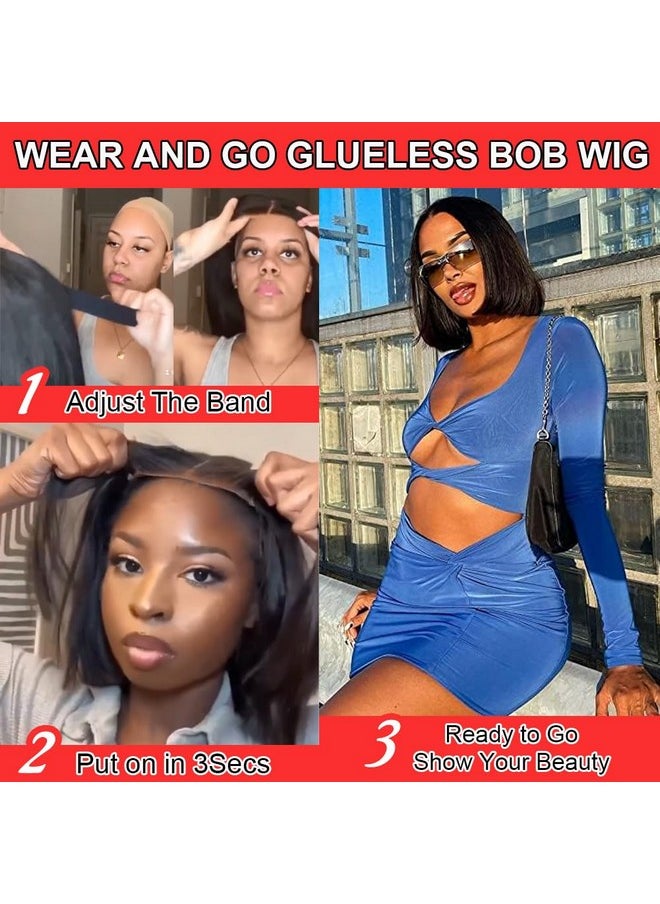 V SHOW Wear and Go Glueless Bob Wigs Human Hair Pre Plucked Pre Cut HD Lace Glueless Bob Wig Human Hair Wear Go Glueless Bob Wig Lace Front Wigs Human Hair for Beginners 180% Density 10Inch