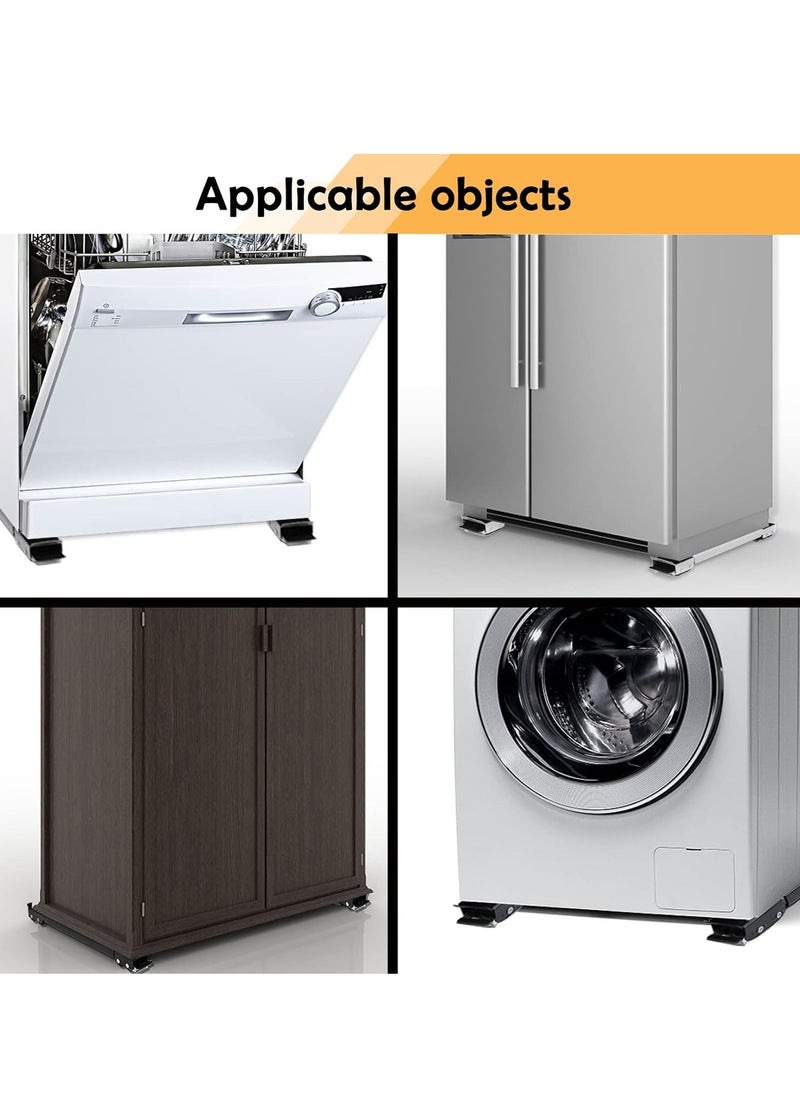 4PCS Extendable Furniture Appliance Rollers with 24 Rollers & Brake – Heavy Duty Mover Tools for Washing Machines, Dryers, Refrigerators, Strong Base Stand, Mobile Wheels, Black