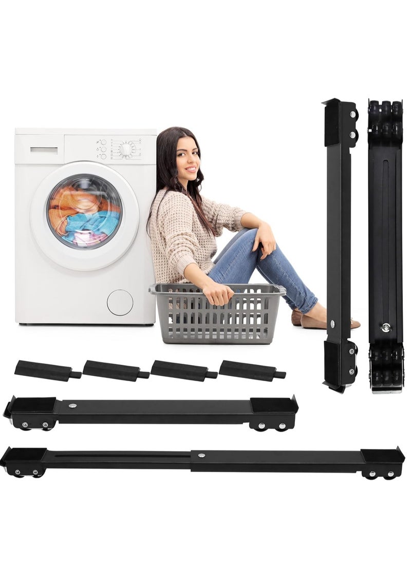 NEW 4PCS Extendable Furniture Appliance Rollers with 24 Rollers & Brake – Heavy Duty Mover Tools for Washing Machines, Dryers, Refrigerators, Strong Base Stand, Mobile Wheels, Black