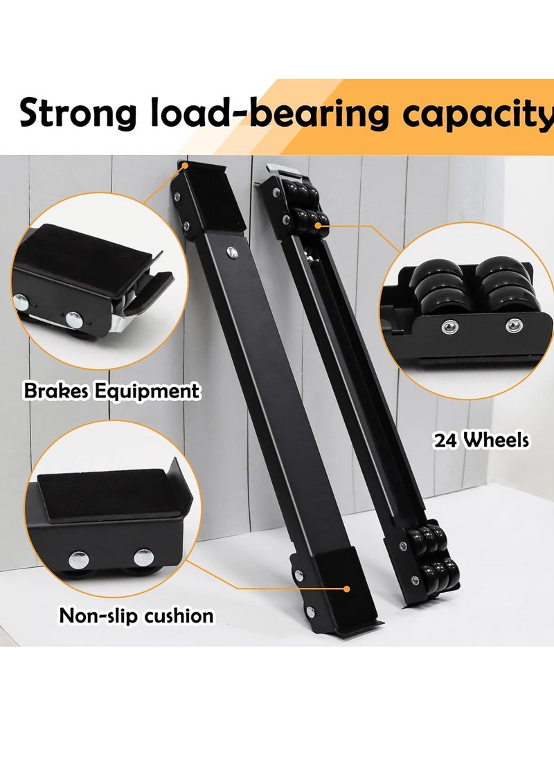 NEW 4PCS Extendable Furniture Appliance Rollers with 24 Rollers & Brake – Heavy Duty Mover Tools for Washing Machines, Dryers, Refrigerators, Strong Base Stand, Mobile Wheels, Black