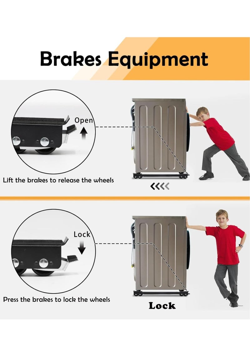 NEW 4PCS Extendable Furniture Appliance Rollers with 24 Rollers & Brake – Heavy Duty Mover Tools for Washing Machines, Dryers, Refrigerators, Strong Base Stand, Mobile Wheels, Black