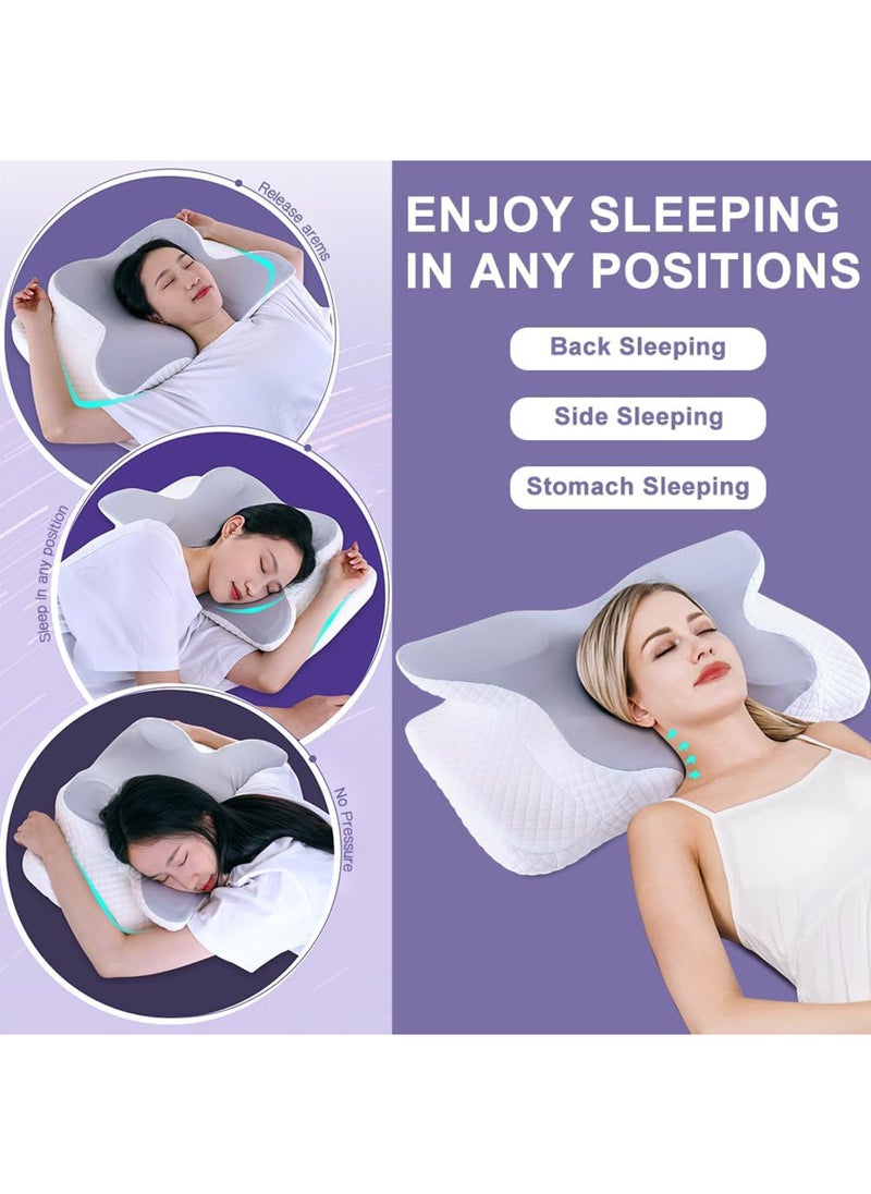 Butterfly Shape Cervical Pillow for Shoulder and Neck Pain Relief, Memory Foam Neck Pillow, Ergonomic Orthopedic Neck Support Pillow for Side Back Stomach Sleeping with Washable Cover.