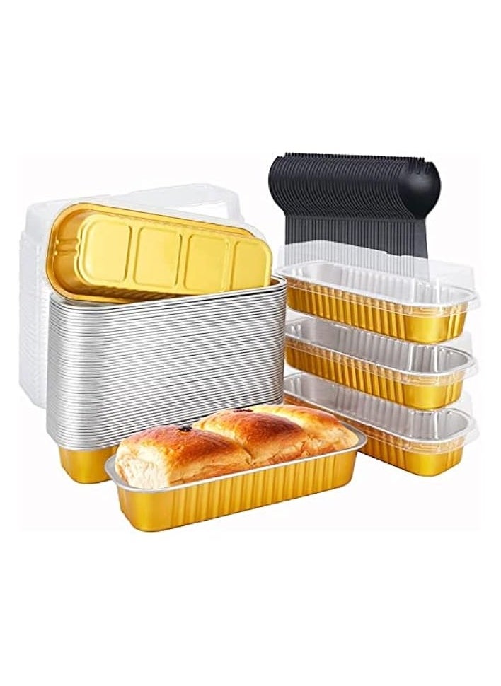 Disposable Baking Tins Foil Pans With Lids 50 Pack, 6.8oz 16.5x6.4x3cm Aluminum Baking Pans With Lids And Spoons,Rectangle Muffin Tins Mini