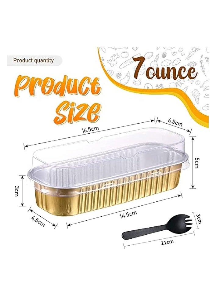 Disposable Baking Tins Foil Pans With Lids 50 Pack, 6.8oz 16.5x6.4x3cm Aluminum Baking Pans With Lids And Spoons,Rectangle Muffin Tins Mini