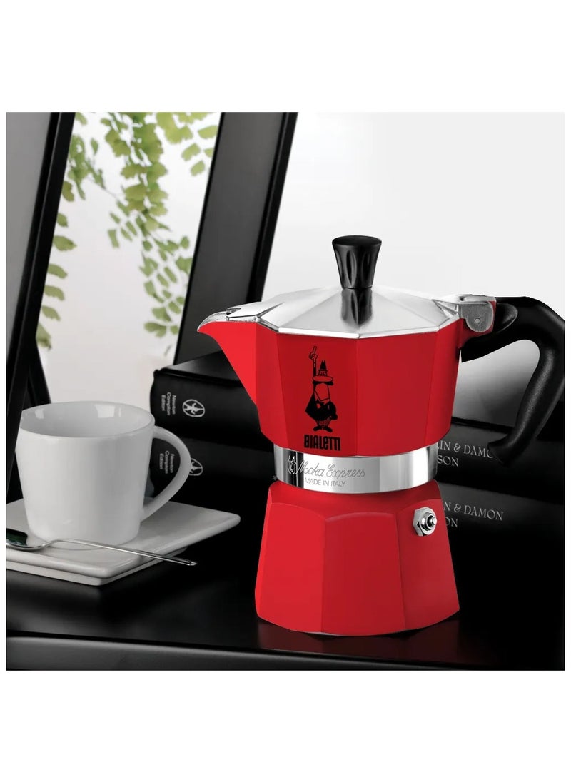 Moka Express Stove Top Espresso Maker, Makes Real Italian Coffee, Moka Pot, Capacity - 3 Cups, Color -Red