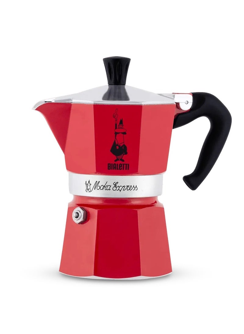 Moka Express Stove Top Espresso Maker, Makes Real Italian Coffee, Moka Pot, Capacity - 3 Cups, Color -Red