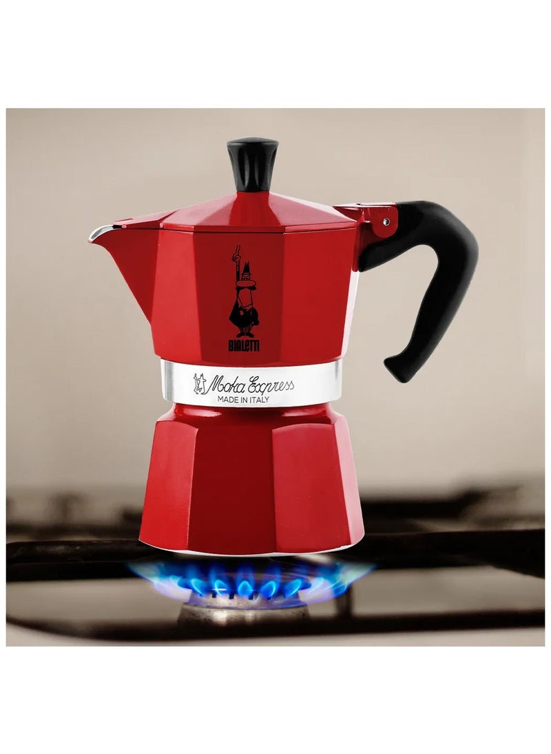 Moka Express Stove Top Espresso Maker, Makes Real Italian Coffee, Moka Pot, Capacity - 3 Cups, Color -Red