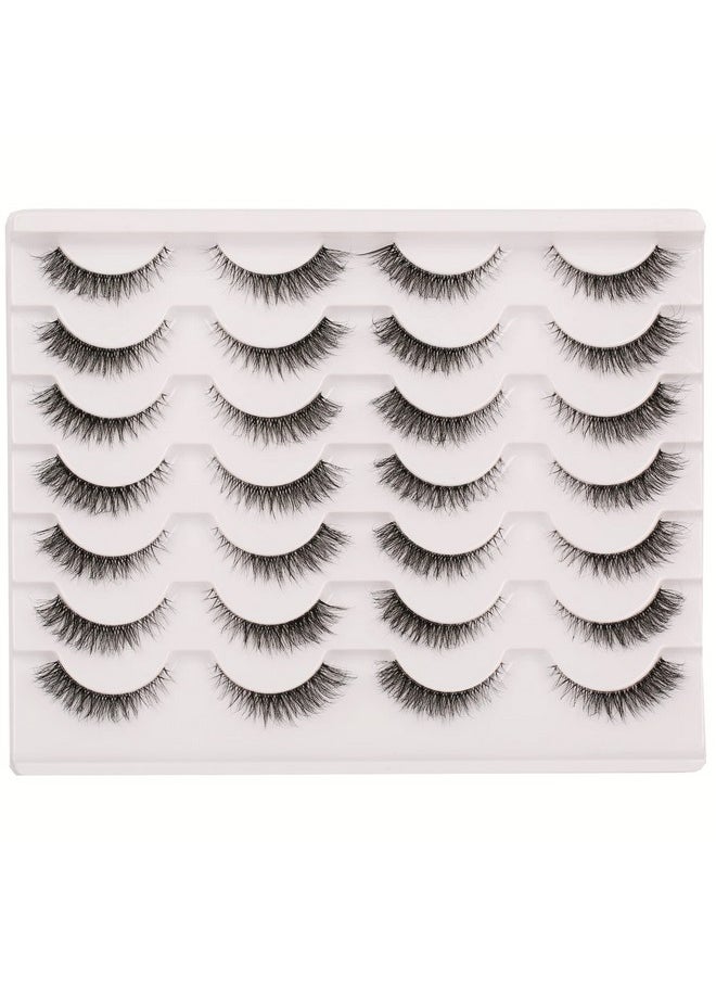 Gmagictobo False Eyelashes Natural Short Clear Band Cat Eye Lashes Light 3D Faux Mink Eyelashes Wispy Fake Eye Lashes Pack 14 Pairs