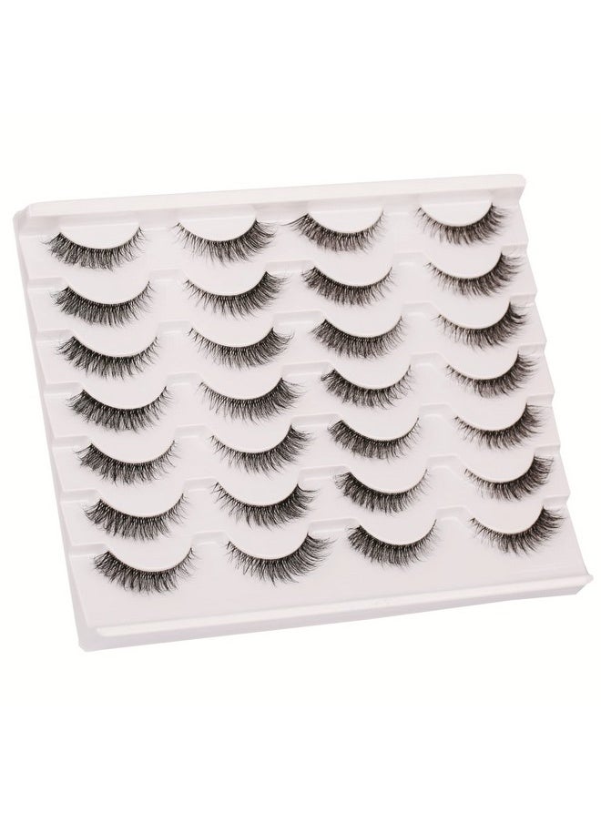 Gmagictobo False Eyelashes Natural Short Clear Band Cat Eye Lashes Light 3D Faux Mink Eyelashes Wispy Fake Eye Lashes Pack 14 Pairs