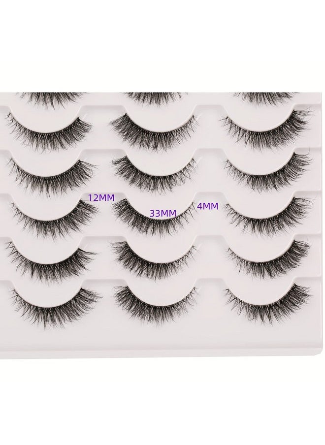 Gmagictobo False Eyelashes Natural Short Clear Band Cat Eye Lashes Light 3D Faux Mink Eyelashes Wispy Fake Eye Lashes Pack 14 Pairs