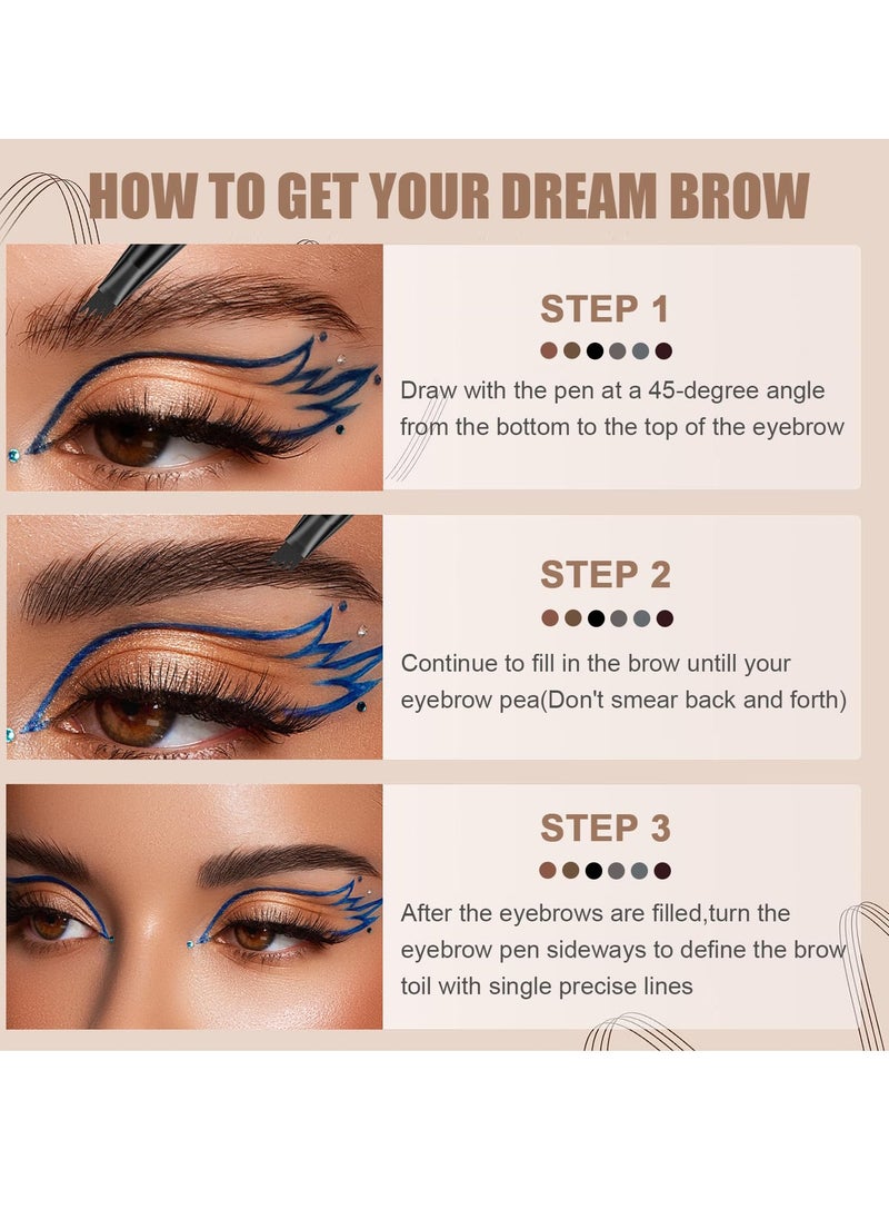 EXCEFORE 6 Pack Eyebrow Pencil, Long Lasting Waterproof Eyebrow Pen, Natural Looking and Stays on All Day (6 color)