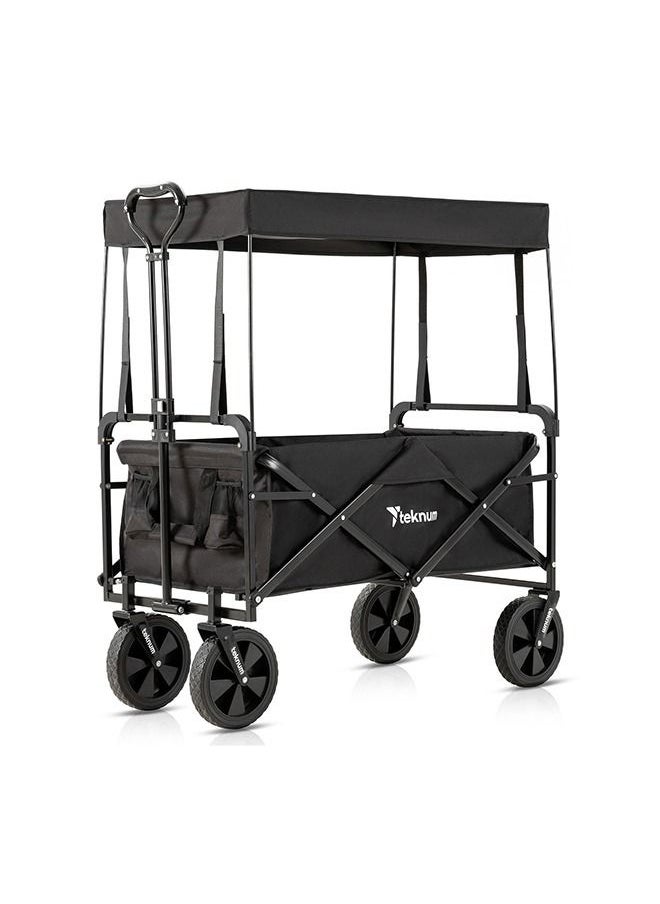 Lightweight And Durable Design, Folding Baby Wagon Cart With Canopy - Black