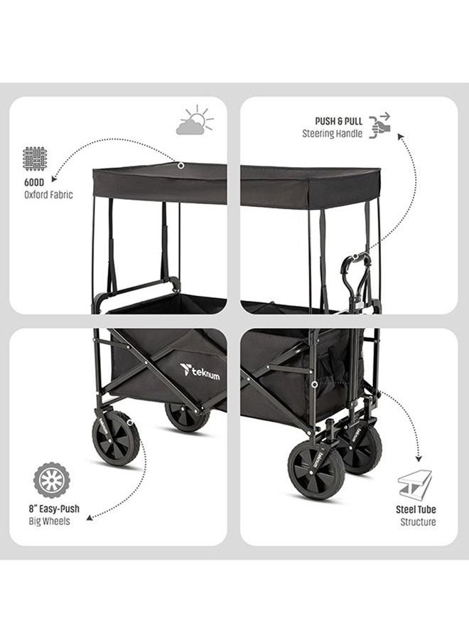 Lightweight And Durable Design, Folding Baby Wagon Cart With Canopy - Black