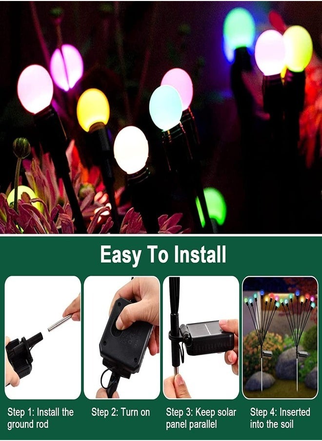Solar Garden Lights 8 LED Firefly Lights – Solar Outdoor Waterproof, Solar-Powered, Decorative for Garden, Pathway, Patio, and Yard (2-Pack) - Rainbow Colors